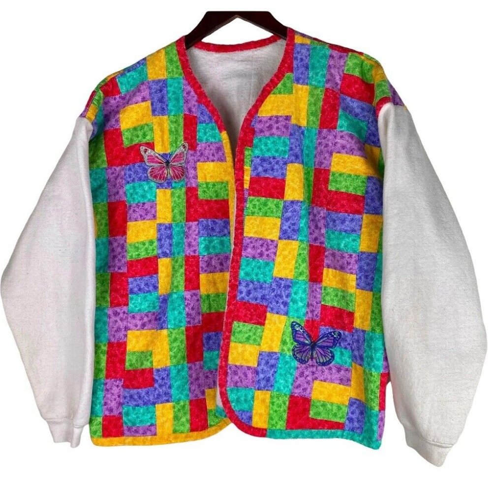 Homemade Quilted Jacket Coat Patchwork Colorful B… - image 1